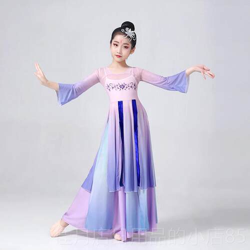 高档童古儿典舞逸演出服飘纱衣女童舞蹈练功服扇子舞国舞中汉服表