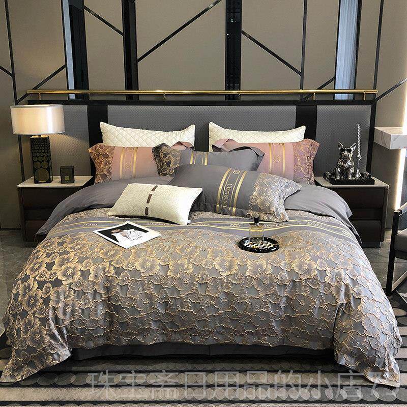 高档140支奢用华提花口埃及床棉四件套出欧美纯棉全棉贡缎上品床