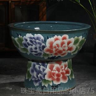 高档景德镇陶鱼缸落庭立柱瓷式客厅大号吸水石盆乌龟缸睡莲地碗莲