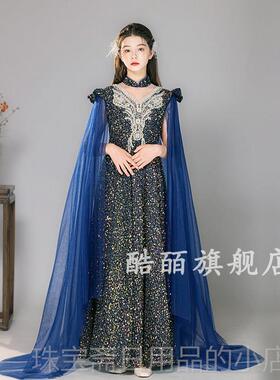 高档红色女童礼服童儿公主裙模特走秀主高持人礼服弹古端筝演出服