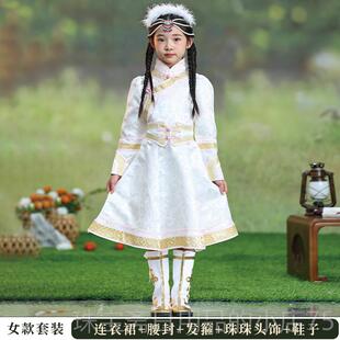 高档儿童蒙古长男族服装童袍旦元六一舞蹈演出套装女童洋装旅拍套