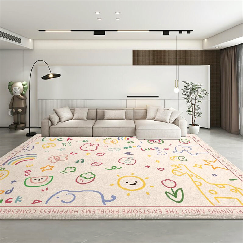 儿童涂鸦卡通可爱加厚短毛绒客厅茶几地毯卧室床边衣帽间地垫家用