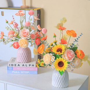 高档仿真向日葵花束假牡丹花客厅插花餐桌花艺茶几电视柜装饰摆件