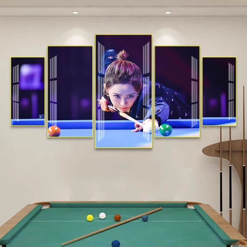 台球厅装饰画现代简约五联桌球厅背景墙挂画斯诺克明星俱乐部壁画