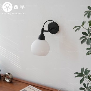 西早 法式复古卧室壁灯  中古黑色摩登走廊阳台过道氛围灯