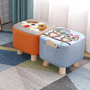 家用小凳子实木换鞋 凳创意方凳客厅布艺沙发凳茶几板凳矮凳 凳穿鞋
