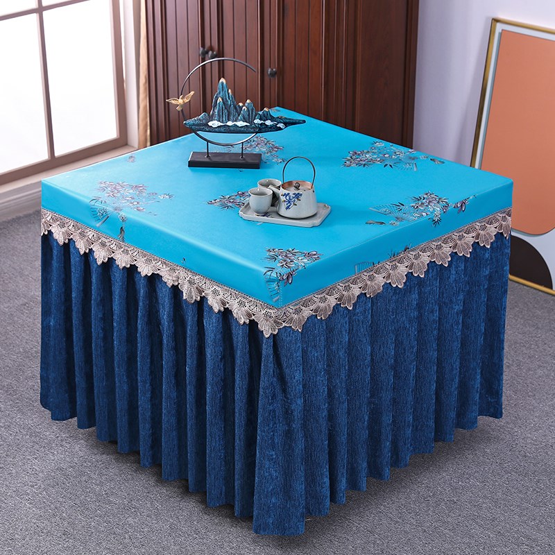 欧式桌罩防水防油耐脏夏季烤火桌罩雪尼尔布正方形电炉罩烤火炉罩