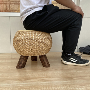藤编圆凳实木板凳家用坐墩换鞋 小凳子创意鼓凳客厅茶几凳沙发矮凳