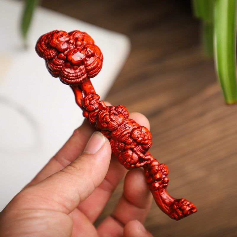 小叶紫檀灵芝如意手把件汽车挂件开业乔迁客厅桌面摆件装饰工艺品