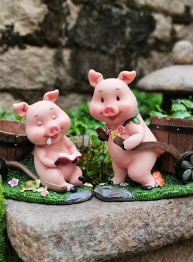 创意可爱小猪摆件花园造景装饰园艺阳台庭院花架多肉花盆办公摆设