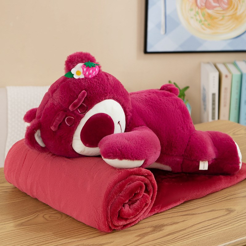 草莓熊毛毯抱枕空调被夏季沙发公仔 二合一毯子睡觉靠垫 毛绒玩具