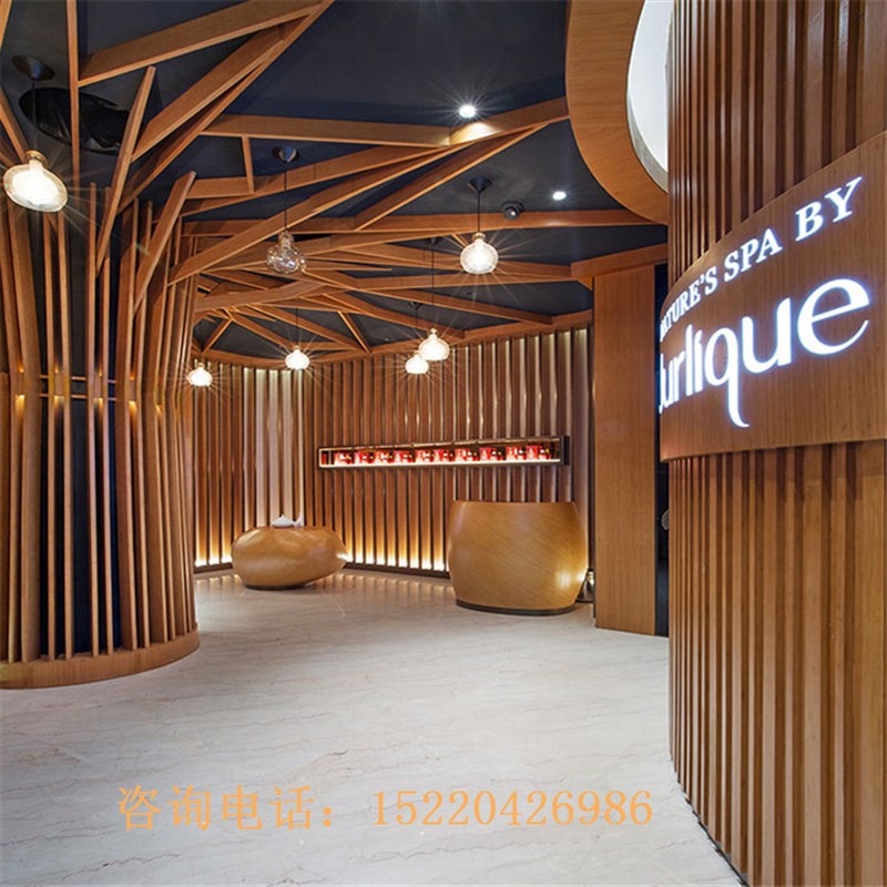 定制室内生态木纹铝材造型树铝型材凹槽吊管弧形拉弯异型吊顶装饰