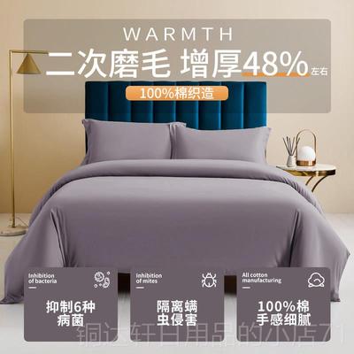 高档100全支A类磨毛抗菌棉四件套厚纯保暖纯棉床加上用色床单被套