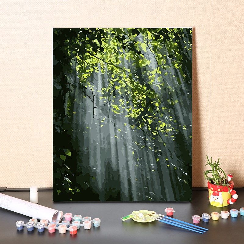 数字油画diy手工填充森林一道光线阳光客厅卧室手绘涂色油彩画画