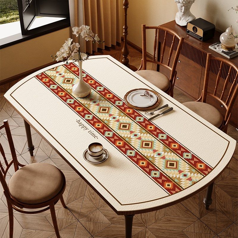 弧形台餐桌垫民族风高级感防水防油防烫免洗桌布异形桌面保护垫,居家布艺,桌布,淘宝优惠券,粉丝福利购,淘宝优惠卷