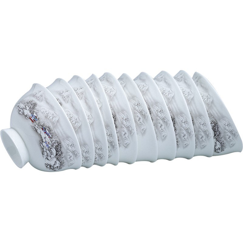 10个只装景德陶瓷饭碗家用吃饭高脚防烫碗5英寸米饭骨瓷青花瓷碗