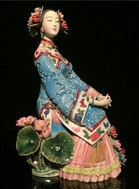 石湾公仔陶瓷仕女摆件林伟东大师特色商务礼品客厅玄关电视柜装饰