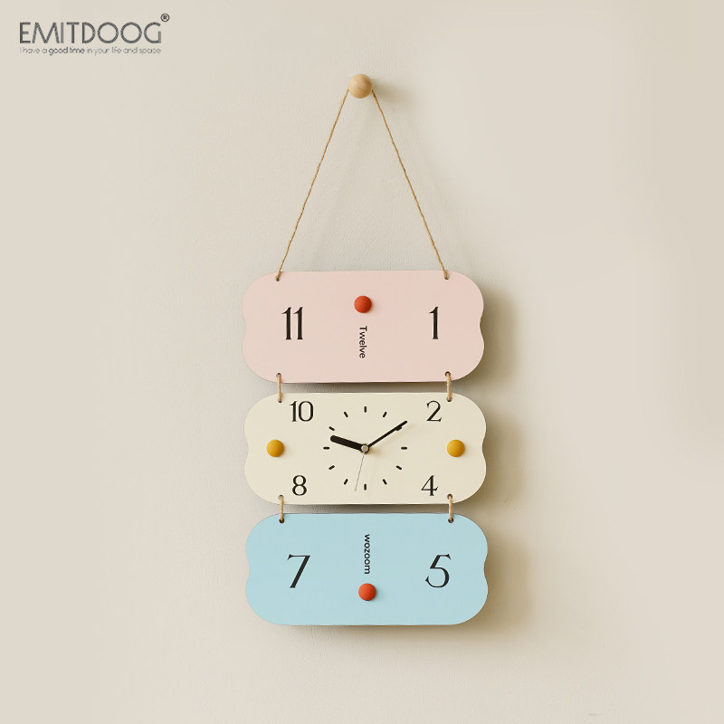 EMITDOOG免打孔挂钟客厅家用简约钟表装饰墙时钟卧室门把手小挂件