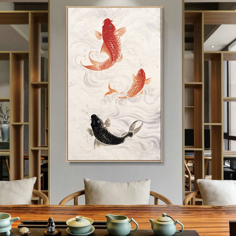 锦鲤 鲤鱼跃龙门 diy数字油彩画 年年有余挂画 手绘填色数字油画