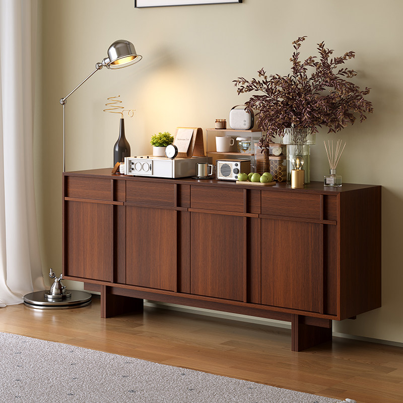 骨骼线实木餐边柜靠墙客厅置物柜胡桃色中古风装饰柜沙发背靠矮柜,住宅家具,餐边柜,淘宝优惠券,粉丝福利购,淘宝优惠卷