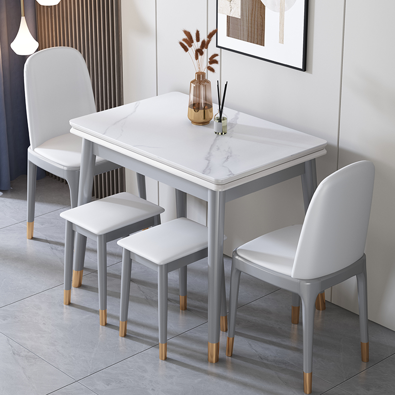 岩板餐桌椅组合家用小户型折叠伸缩实木吃饭桌子现代简约多功能