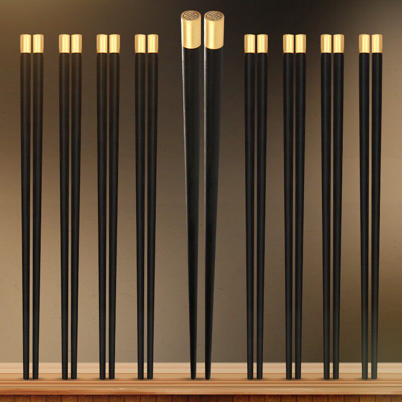 原森太黑檀实木筷子家用高档防烫防滑便携单人装10双家庭套装快子