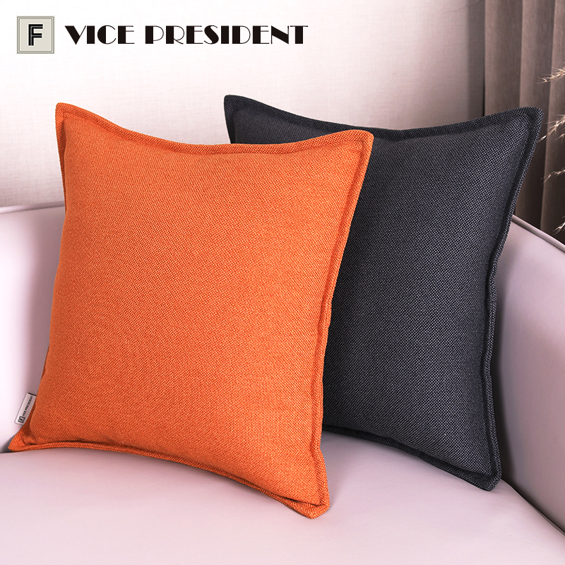 新现代简约样板房靠垫客厅沙发靠枕抱枕深灰色棉麻加厚靠包纯色垫