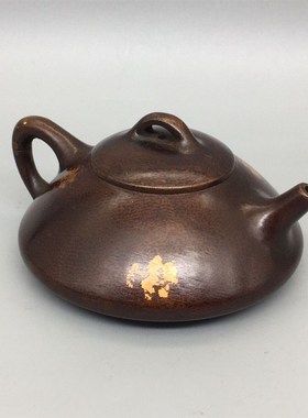 彷古铜制点金鎏金小扁壶手把壶小茶壶对嘴壶新款家X用装饰摆件壶