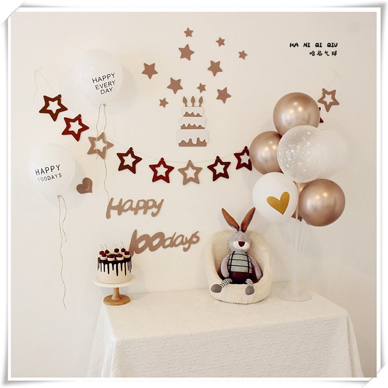 森系宝宝100天百天满月30天布置简约背景墙装饰拍照道具气球装扮