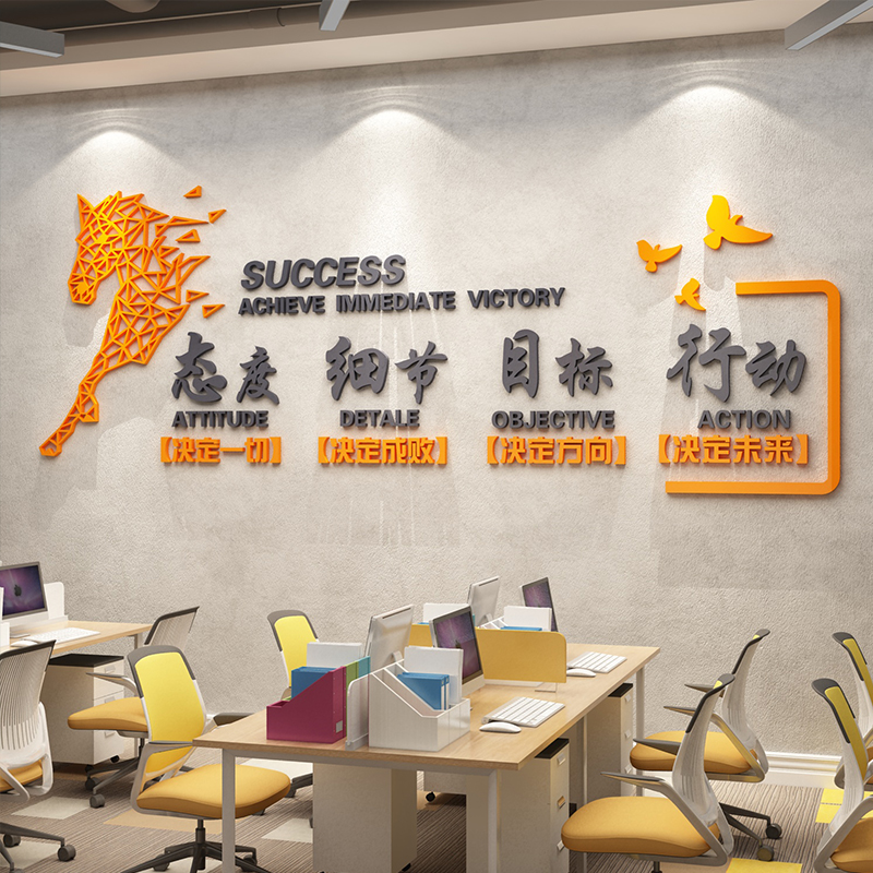 企业文化背景墙办公室墙面装饰布置公司团队创意激励志标语墙贴画