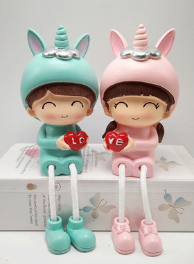 创意家居吊脚娃娃树脂工艺小摆件房间卧室搁板可爱动物装饰品摆设