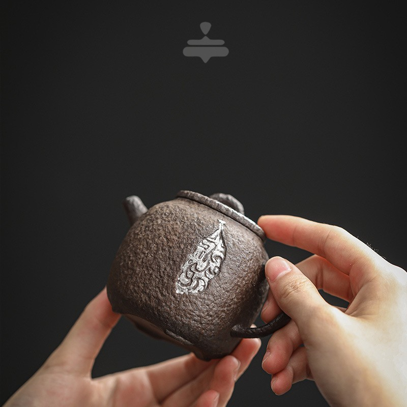 酱釉静思壶中式国风设计茶壶复古鎏银老岩泥矿物泡茶器家用粗陶壶