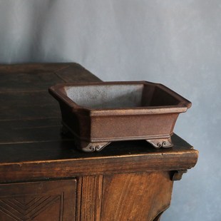 玲珑紫砂花盆云足长方抽角马槽盆高温柴烧松柏盆景菖蒲蕨草九里香