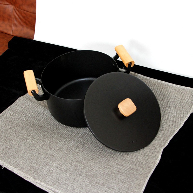 家用中式加厚加深压铸铸铁双耳汤锅煲汤熬粥锅24cm纯铁锅电磁炉通