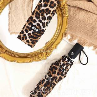 高档韩国Huna古风格 覆风豹纹自动伞七折抗紫外线抗性感y小野猫流