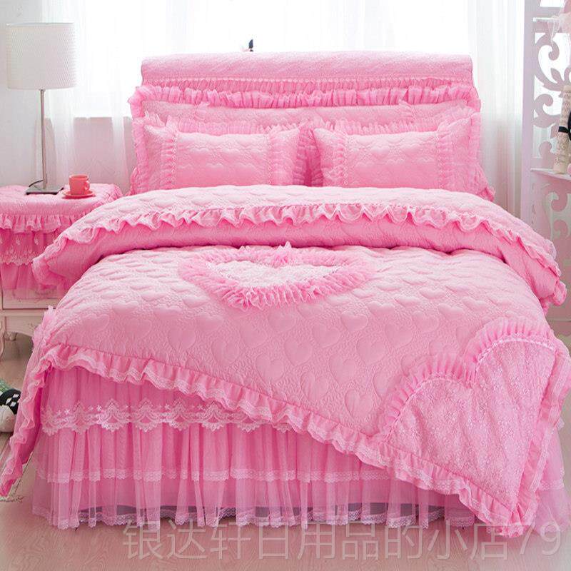 高档韩版公主床四件套1.5/1m米夹棉裙加厚蕾丝8花边床罩婚庆.床上