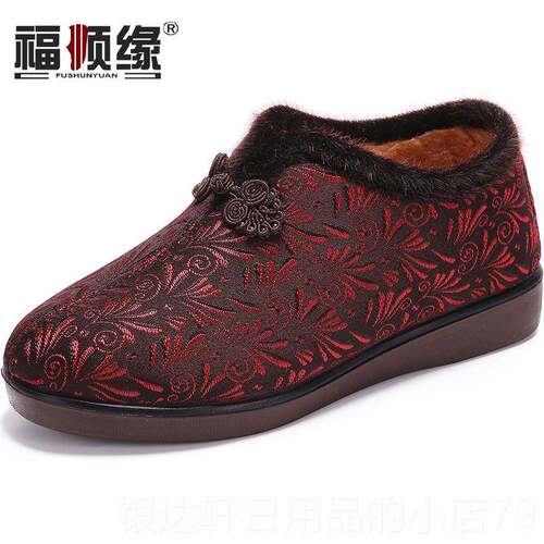 高档新冬季款老北京布鞋防滑绒女保棉鞋平底暖加厚软底老年加奶奶