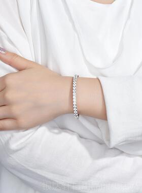 高档卓蝶群珠宝 纯银镀8K白金钻石手手镯仿钻镶满圈手镯情侣纯1银