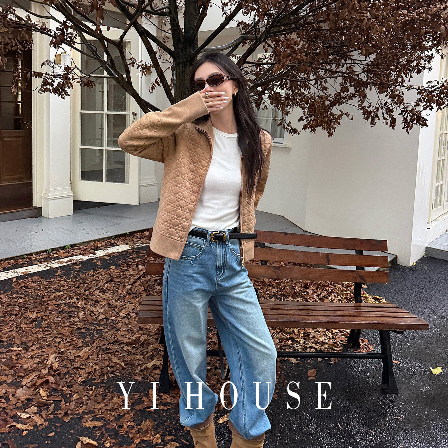 YIHOUSE老钱风复古菱格外套女