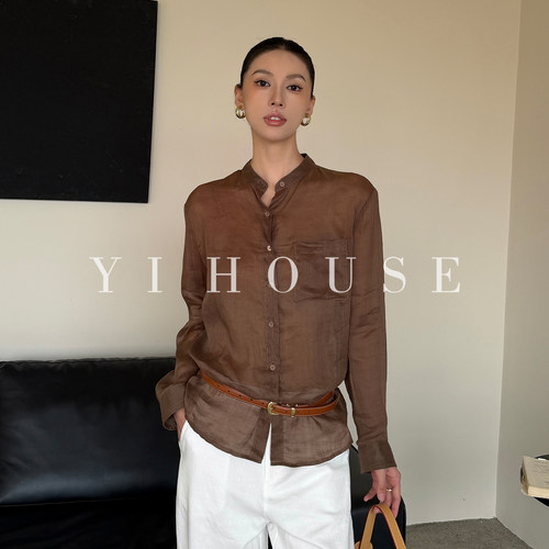 Yihouse【岛屿沉眠】苎麻衬衫老钱风气质女显白薄款长袖衬衣Y8412