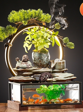 招财流水生财摆件创意喷泉循环水车鱼缸家居办公桌面开业乔迁礼品