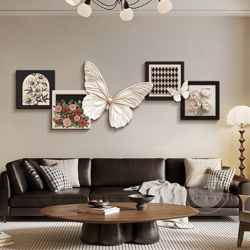 简约客厅装饰画黑白蝴蝶法式中古风沙发背景墙挂画卧室床头壁灯画,家居饰品,氛围画/灯画,淘宝优惠券,粉丝福利购,淘宝优惠卷