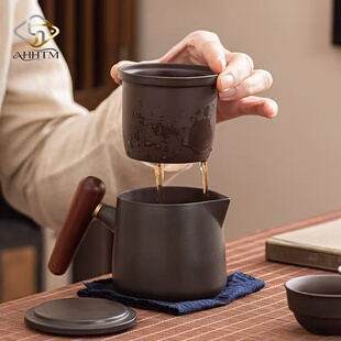 紫砂茶壶茶水分离单壶陶瓷茶具套装便携式旅行茶壶茶杯过滤泡茶器