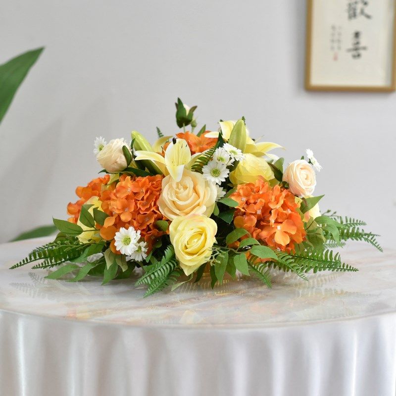 新款酒店仿真花摆件餐厅圆桌桌花餐桌花摆花饭店桌面中间装饰假花