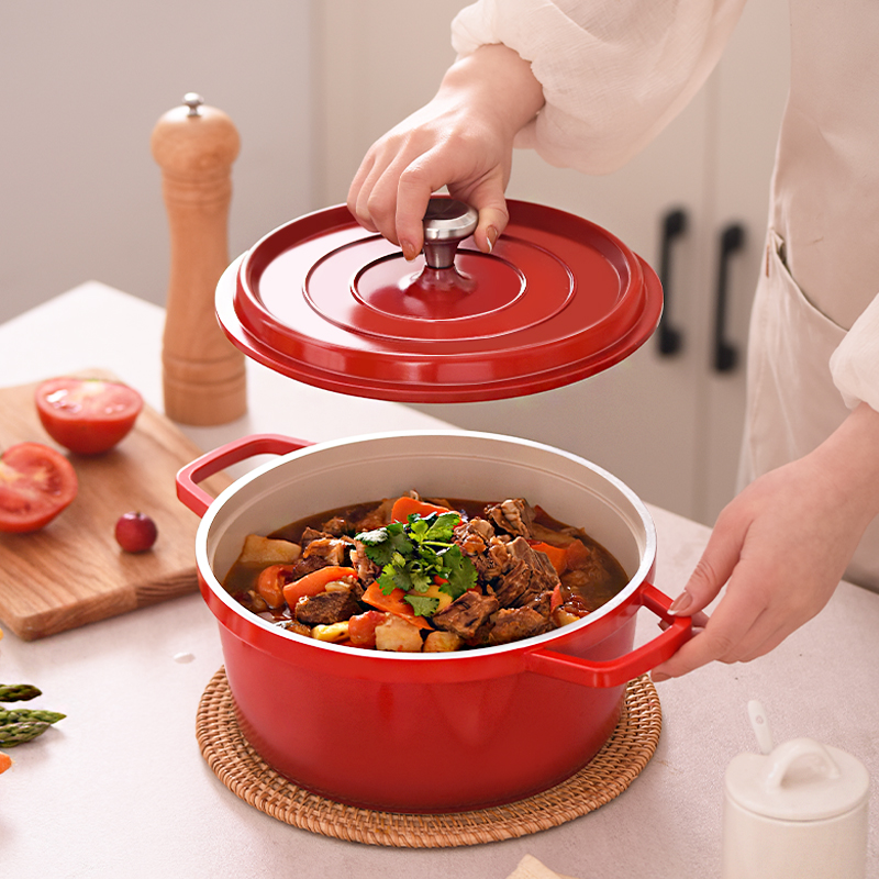 珐琅锅家用铸铁锅炖锅焖锅汤盅不粘锅电磁炉燃气通用煮锅煲汤锅