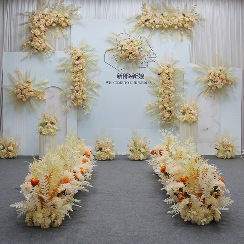整套香槟系婚庆仿真花婚礼布置花排路引花挂花T台舞台迎宾装饰花