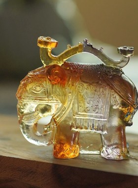 蛇年吉祥物2025新款琉璃吉象如意大象装饰小摆件一对客厅茶桌茶宠
