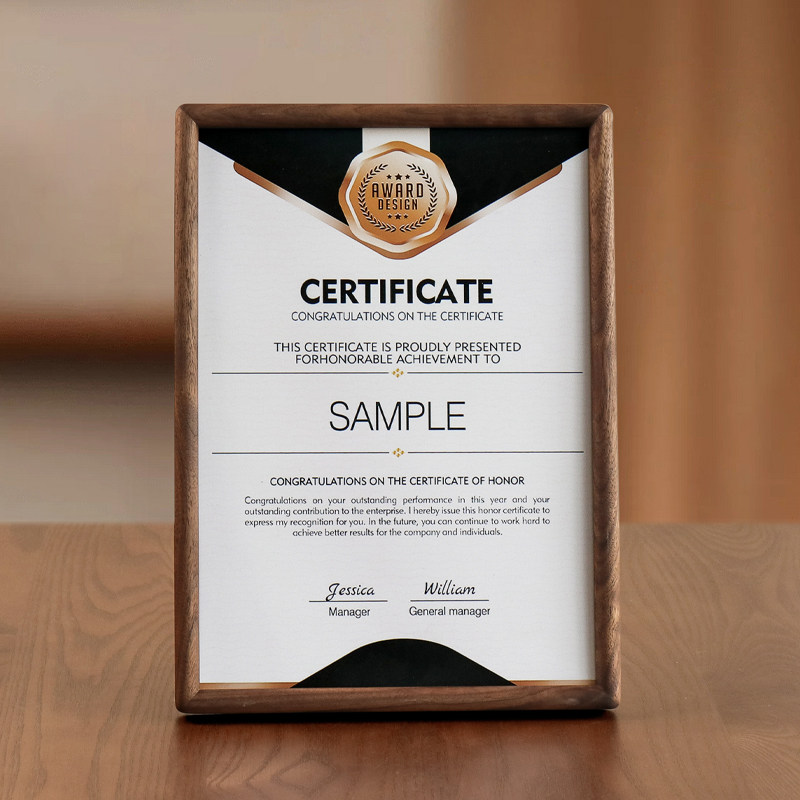 高级感胡桃木框a4装裱荣誉专利授权书相框毕业奖状展示外框架