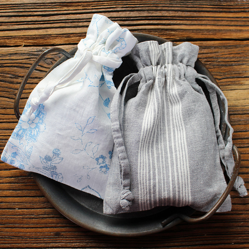 纯亚麻印花条纹抽绳束口袋 分装整理收纳袋 便携化妆品首饰小布袋,收纳整理,其他收纳袋,淘宝优惠券,粉丝福利购,淘宝优惠卷
