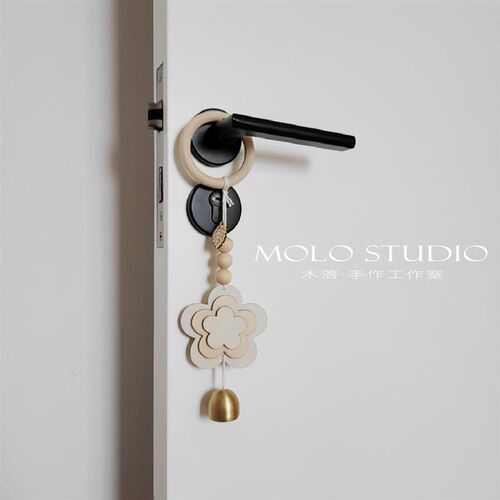 木落抱花富原木清新铜铃铛门挂小花木质房门铃搬家入户装饰挂件
